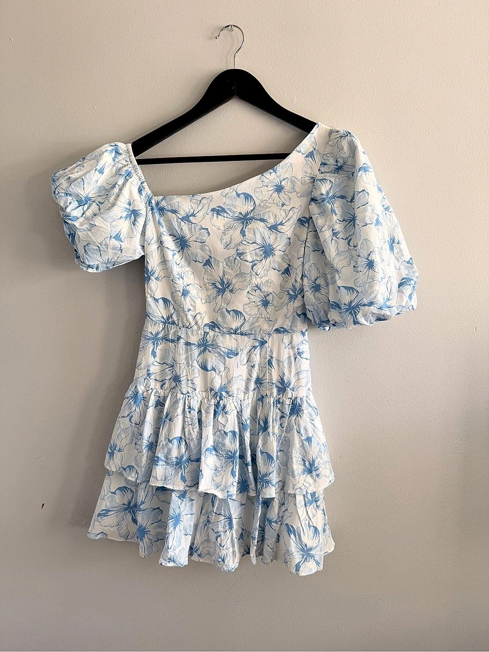 Hello Molly Floral Mini Dress in White & Blue